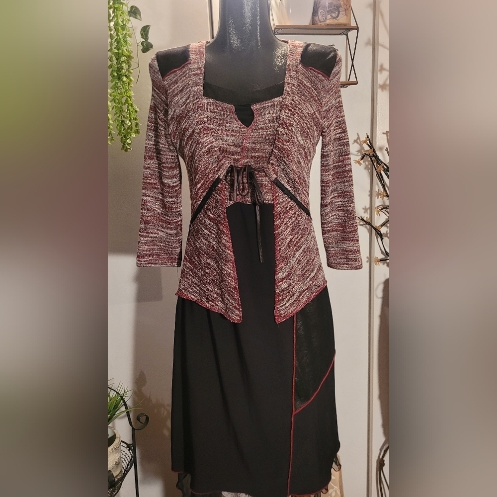 Bali burgundy/black faux 2piece dress